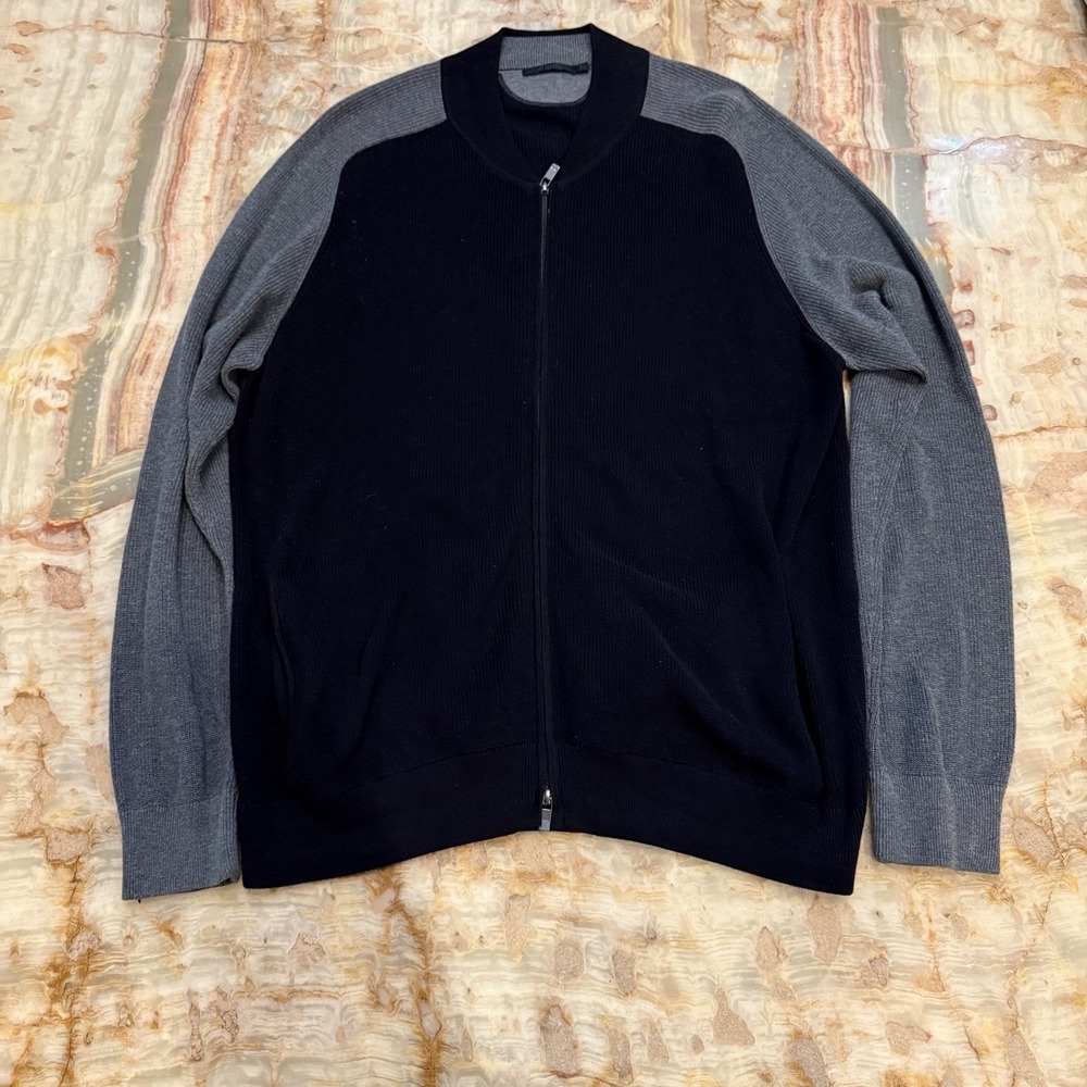 Raffi Mens Full Zip Knit Sweater Jacket Black Gray Colorblock XL‎